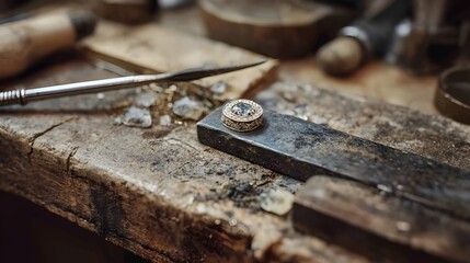 Demonstrate Jewelry Stone Setting Techniques on Jeweler&rsquo;s Bench with Precision Tools and Enhanced Magnification Aid