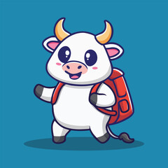 chubby buffalo calf carrying a red backpack