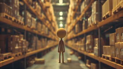 Stick Figure in a Warehouse: A stick figure organizing products in a warehouse, ensuring efficient inventory management and smooth logistics for streamlined operations.

