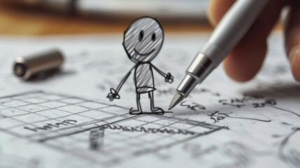 Stick Figure Planning a Launch Event: A stick figure coordinating a launch event, organizing every detail to ensure a successful introduction of a new product or service to the market.
