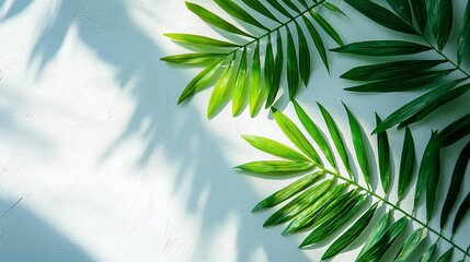 Obraz premium Lush green palm fronds cast shadows on a bright background