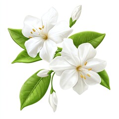 Obraz premium Delicate white blossoms with lush leaves