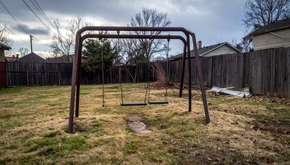 An untouched swing swaying gently in a deserted backyard – Grief and Loss