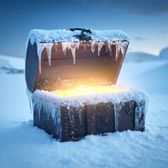 氷の中の宝箱が放つ神秘の光