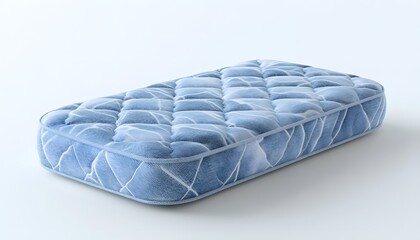 Fototapeta premium Light-blue quilted mattress product rendered on white background.