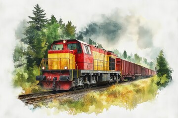 Obraz premium Freight train in a forest landscape