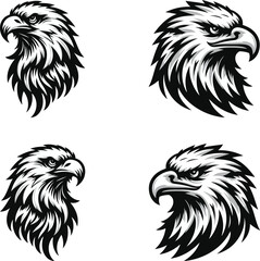 Eagle head silhouette logo icon set vector art illustration design template. Eagle head vector illustration bundle design
