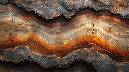 Obraz premium Grand canyon strata detailed macro view of amber cream gray mineral layers revealing ancient sedimentary formations natural light accentuating geological textures crystalline details