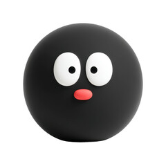 Fototapeta premium Cute cartoon black ball with wide eyes and red nose expression, cut out - stock png.