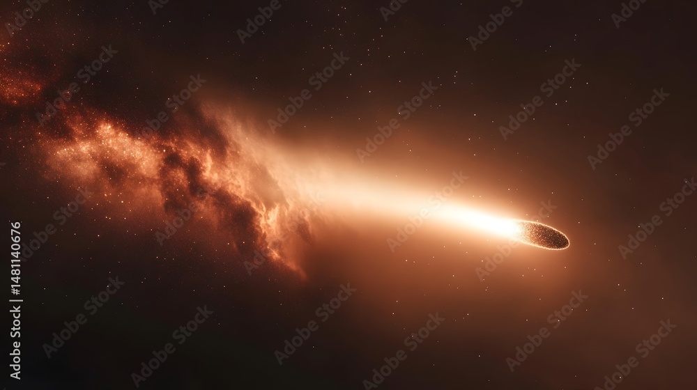 Poster fiery celestial object traversing a cosmic nebula.