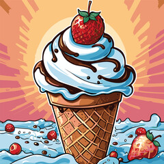 ice cream vector art comic style