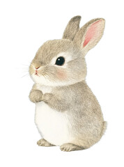 Obraz premium Cute fluffy bunny standing upright with alert ears, cut out - stock png.