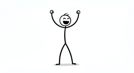 Stickman Athlete Celebrates Victory with Arms Raised on White Background