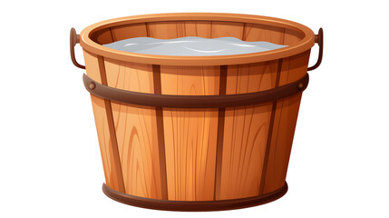 Cartoon Wooden Bucket Full of Water Isolated on White Background for Illustrations