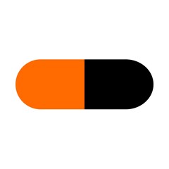 black and orange pill icon isolated on white background. medicine capsule icon