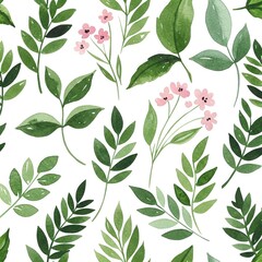Seamless pattern leaves and flowers.