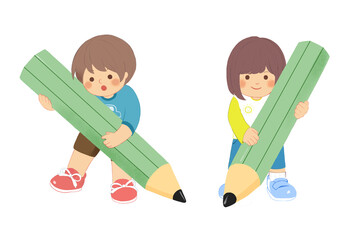 鉛筆を持つ男の子と女の子