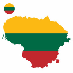 Vector set of Lithuania high detailed map flag and national flag round badge isolated on white background.