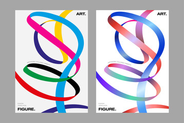 Contemporary ribbon flow poster templates with minimalist curves and fluid gradient transitions. digital modernism motion-inspired elegance abstract vector graphics prints trend-forward brand event