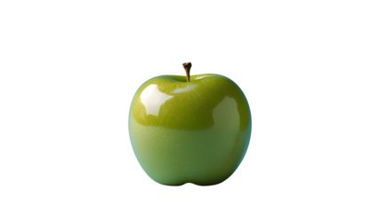 Isolated Green Apple with Glossy Peel on Transparent Background