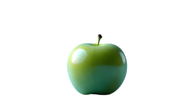 Isolated Green Apple with Glossy Peel on Transparent Background