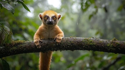 Fototapeta premium Jungle lemur on branch, curious look