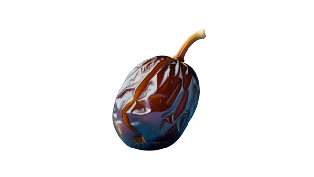 Isolated Medjool Date with Wrinkled Skin on Transparent Background