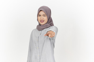 Pointing at you with angry gesture Of Beautiful Asian Woman Wearing hijab Isolated On White Background