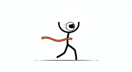 Stickman Race Car Driver Crossing the Finish Line Triumphantly Showcasing Determination on Clean White Background