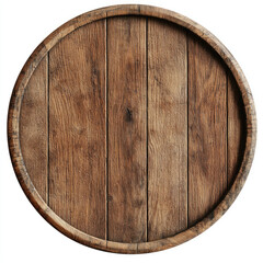 Overhead shot of a round, weathered wooden barrel end with vertical slats