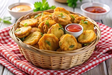 Fried Pickles with Red Pepper Dipping Sauce