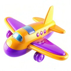 A colorful toy airplane in vibrant purple and yellow hues, designed for children.