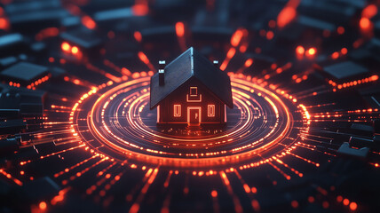 Futuristic 3D Rendered House Surrounded by Radial Graph Representing Market Growth in Realistic Stock Photography (12)