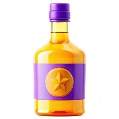 A vibrant bottle with a purple cap and label, featuring a star emblem, set against a white background.