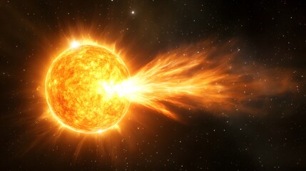 Obraz premium Fiery celestial body erupting with stellar energy.