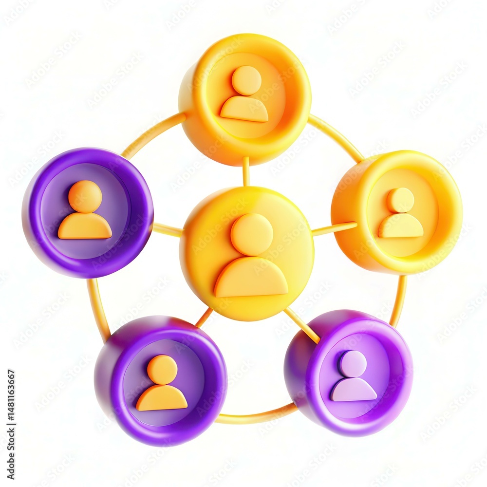 Poster a colorful network diagram featuring circular icons representing people connected through lines.