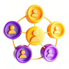 A colorful network diagram featuring circular icons representing people connected through lines.