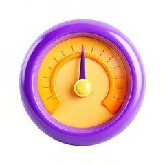 A colorful round gauge with a purple frame and orange meter, showcasing a pointer on a white background.