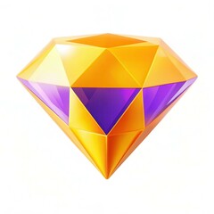 A vibrant and modern depiction of a diamond with orange and purple facets against a white background.