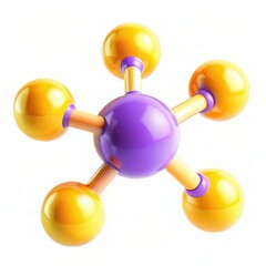 A colorful molecular structure with yellow and purple spheres connected by rods, representing molecular connectivity.