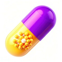 A colorful capsule revealing its inner structure with spheres and a vibrant design.