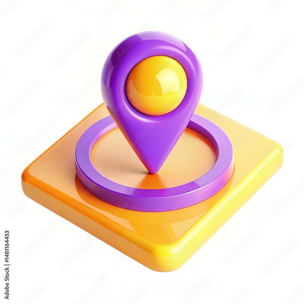 Poster a colorful 3d map marker icon on a square background representing location services.