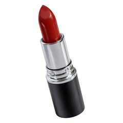 Bright Red Lipstick with Silver and Black Packaging on White Background for Beauty Products