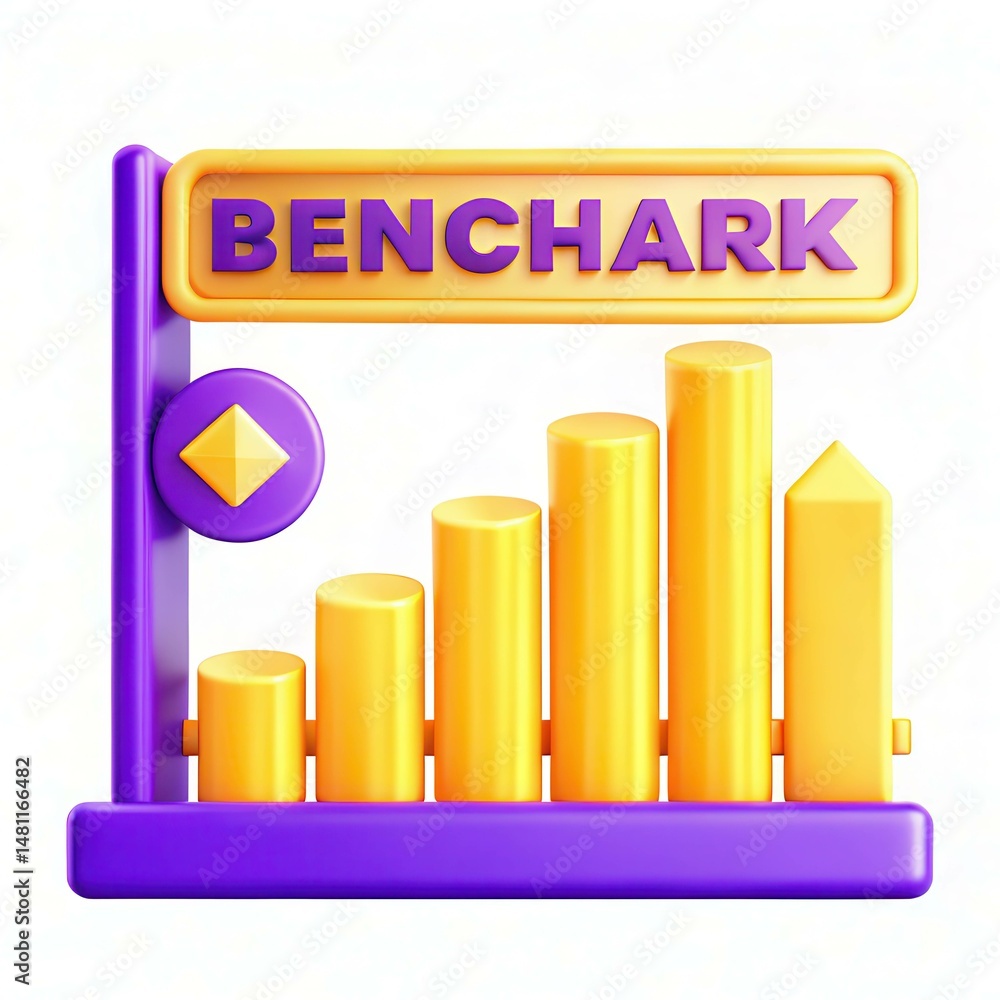 Aufkleber a colorful bar chart displaying benchmarking data with vibrant purple and yellow colors.
