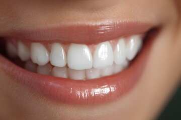 Obraz premium A close-up image of a person's mouth showcasing perfectly white teeth with a bright smile and healthy pink lips
