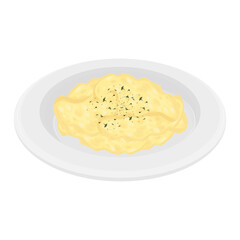 Vector Illustration Logo Clipart Healthy Food Scrambled Eggs on a White Plate