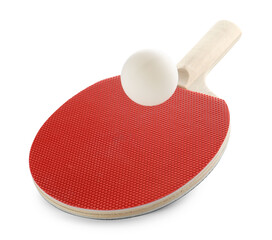 Ping pong racket and ball isolated on white