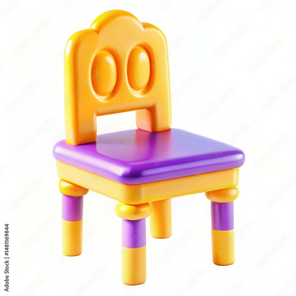 Poster a colorful children's chair with a playful design, featuring a yellow and purple color scheme and a 