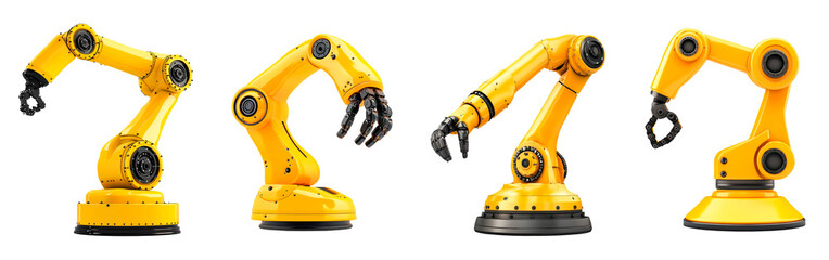 Fototapeta premium Industrial Robotic Arm with Yellow Details for Factory Automation and Manufacturing isolated on transparent background