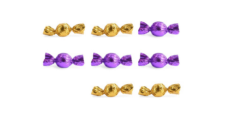 Tic-tac-toe game made of different candies on white background